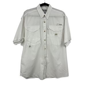 Columbia Fishing Short Sleeve Button Up‎ Shirt Medium Vented Cotton White